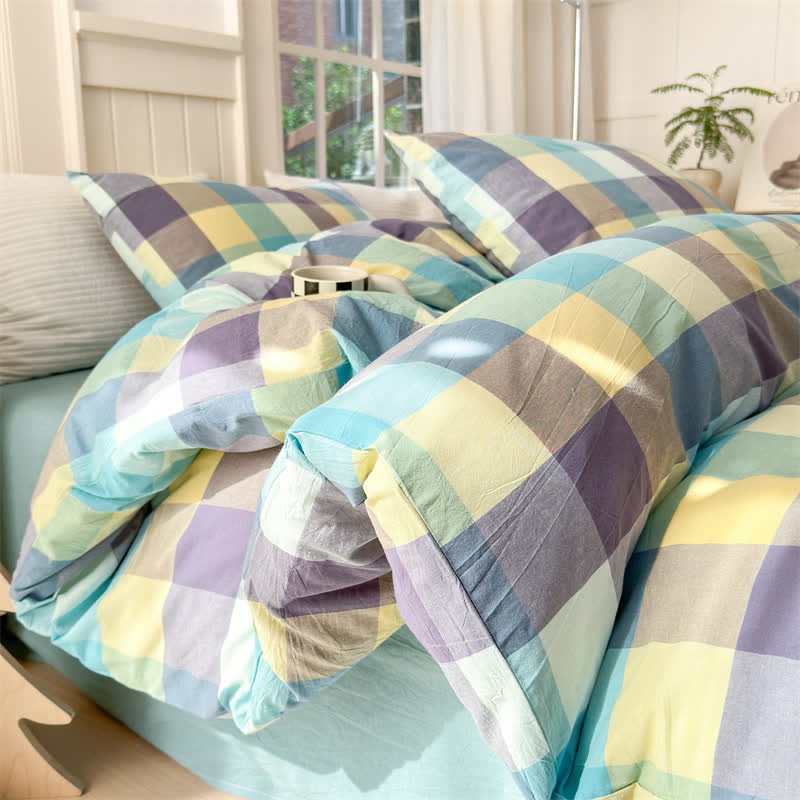 Ownkoti Multi-Color Plaid Cotton Bedding Set - Blue & Yellow - 2PCS Pillowcases - 19" x 29" - image 0