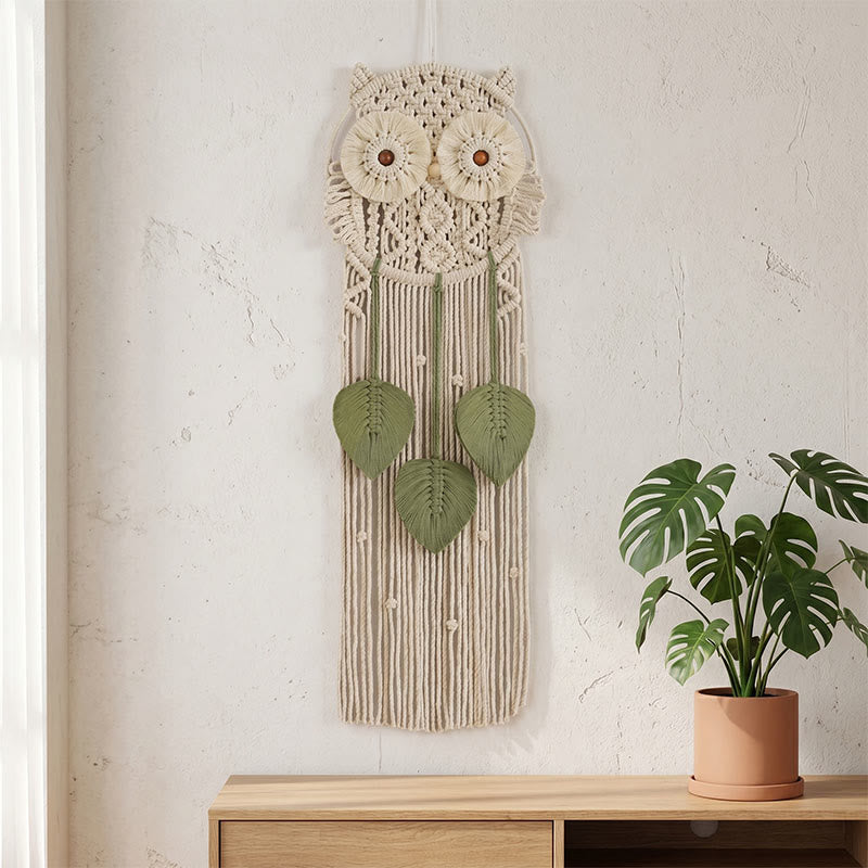 Ownkoti Handmade Macrame Owl Wall Hanging - Beige - 76cm x 25cm - image 0