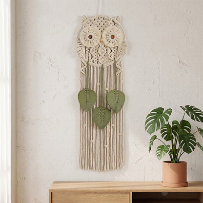 Ownkoti Handmade Macrame Owl Wall Hanging - Beige - 76cm x 25cm - image 0