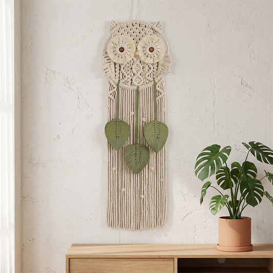 Ownkoti Handmade Macrame Owl Wall Hanging - Beige - 76cm x 25cm - image 0