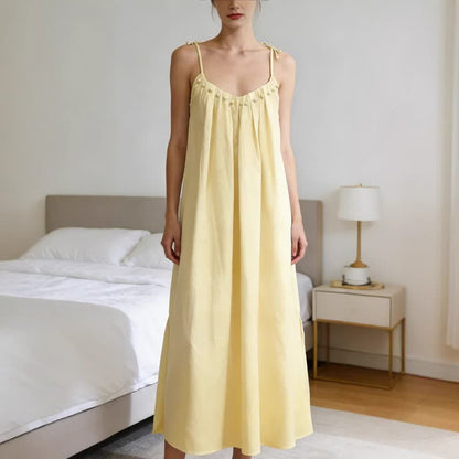 Ownkoti Solid Color Cotton Sleeveless Tie Strap Nightgown - Yellow - XL - image 6