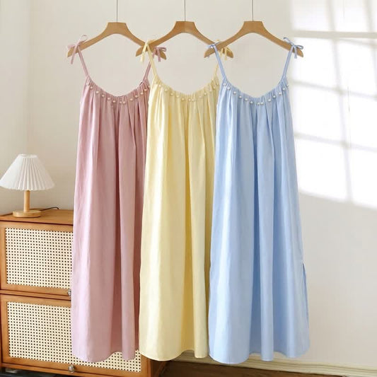 Ownkoti Solid Color Cotton Sleeveless Tie Strap Nightgown - image 0