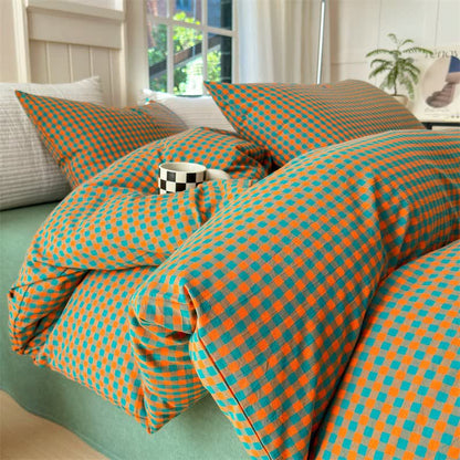 Ownkoti Small Check Gingham Cotton Bedding Set - Orange & Green - 2PCS Pillowcases - 19" x 29" - image 10