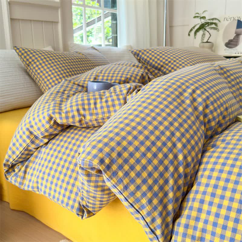 Ownkoti Small Check Gingham Cotton Bedding Set - Purple & Yellow - 2PCS Pillowcases - 19" x 29" - image 15