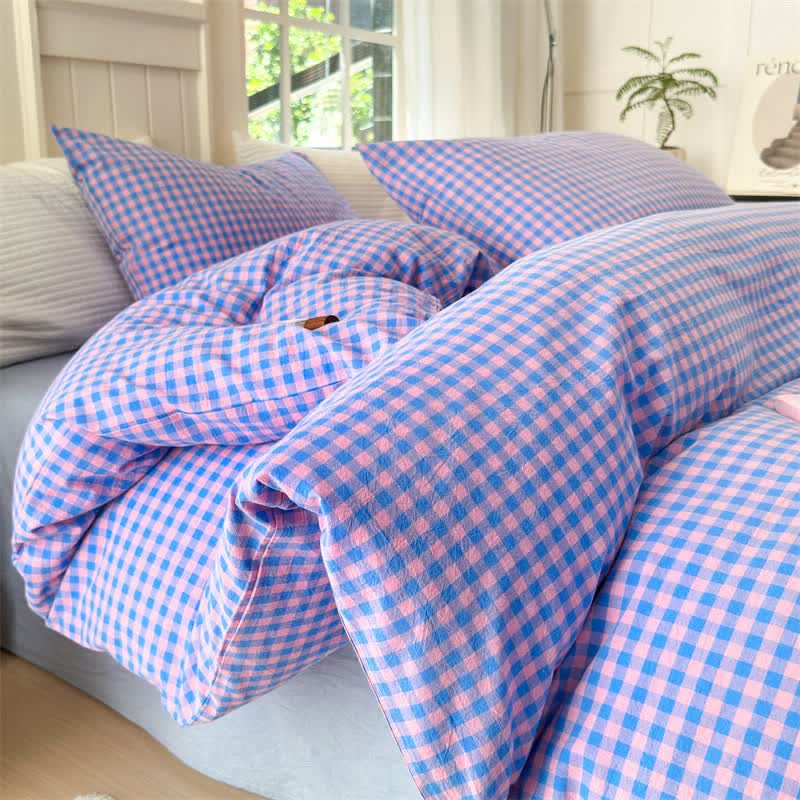 Ownkoti Small Check Gingham Cotton Bedding Set - Blue & Purple - 2PCS Pillowcases - 19" x 29" - image 4