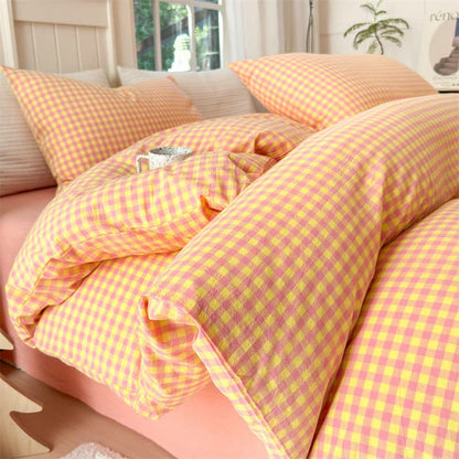 Ownkoti Small Check Gingham Cotton Bedding Set - Pink & Yellow - 2PCS Pillowcases - 19" x 29" - image 6