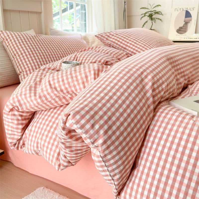 Ownkoti Small Check Gingham Pure Cotton Bedding Set - Pink - 2PCS Pillowcases - 19" x 29" - image 9