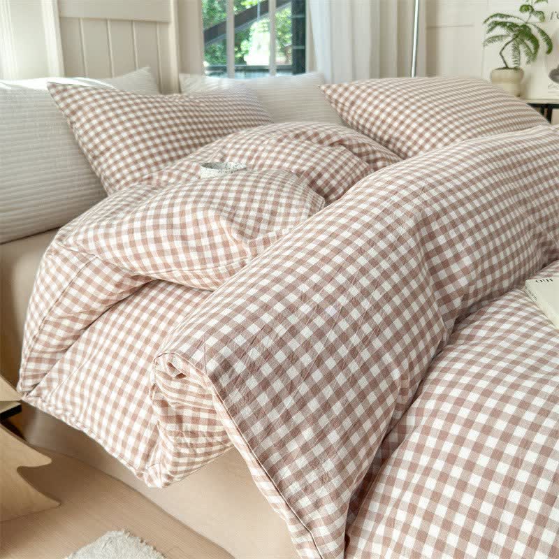 Ownkoti Small Check Gingham Pure Cotton Bedding Set - Khaki - 2PCS Pillowcases - 19" x 29" - image 19