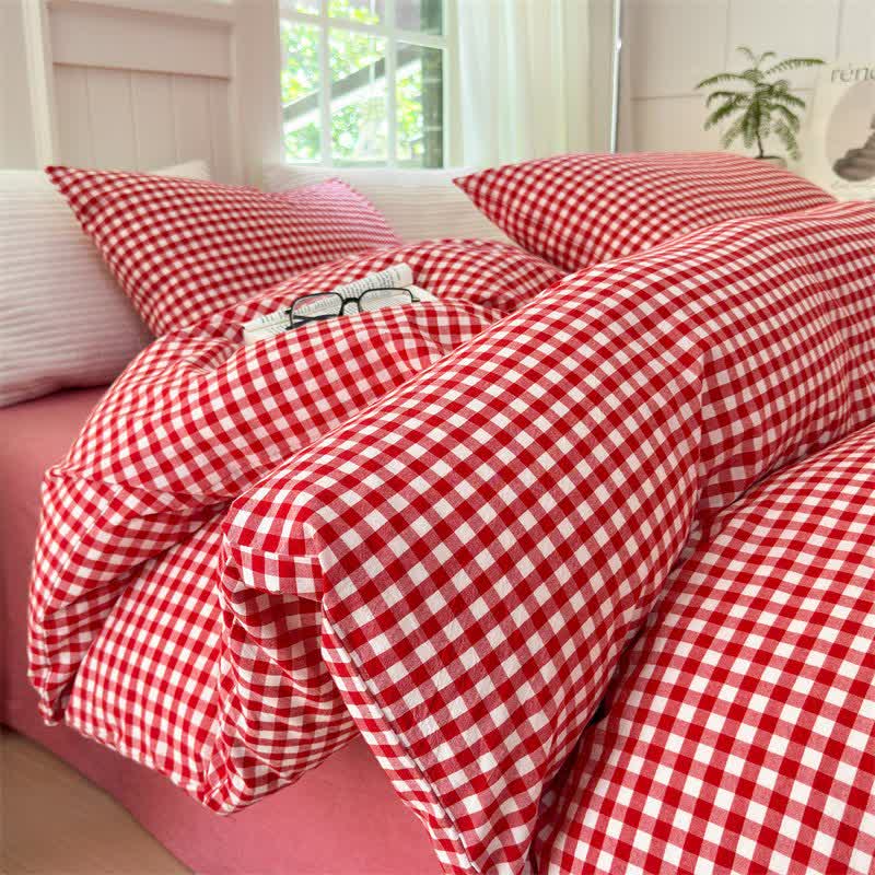 Ownkoti Small Check Gingham Pure Cotton Bedding Set - Red - 2PCS Pillowcases - 19" x 29" - image 21