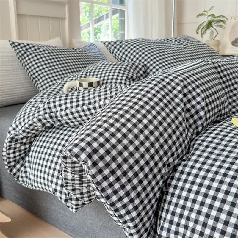 Ownkoti Small Check Gingham Pure Cotton Bedding Set - Black & White - 2PCS Pillowcases - 19" x 29" - image 2