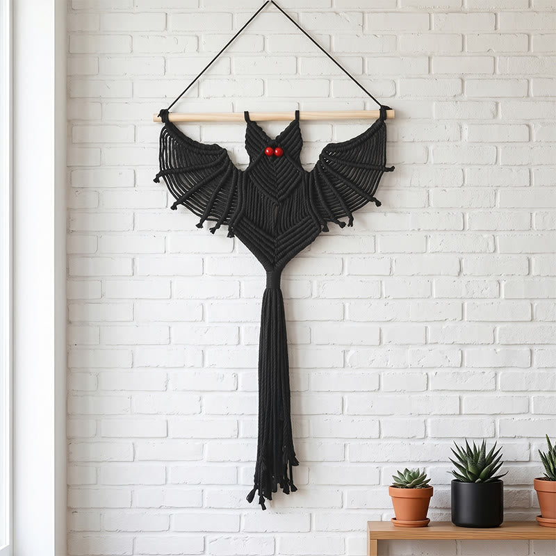 Ownkoti Gothic Macrame Tassels Bat Wall Hanging - Black - 40cm x 61cm - image 3