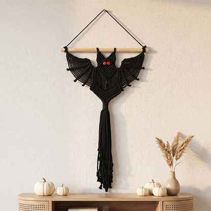 Ownkoti Gothic Macrame Tassels Bat Wall Hanging - Black - 50cm x 76cm - image 4