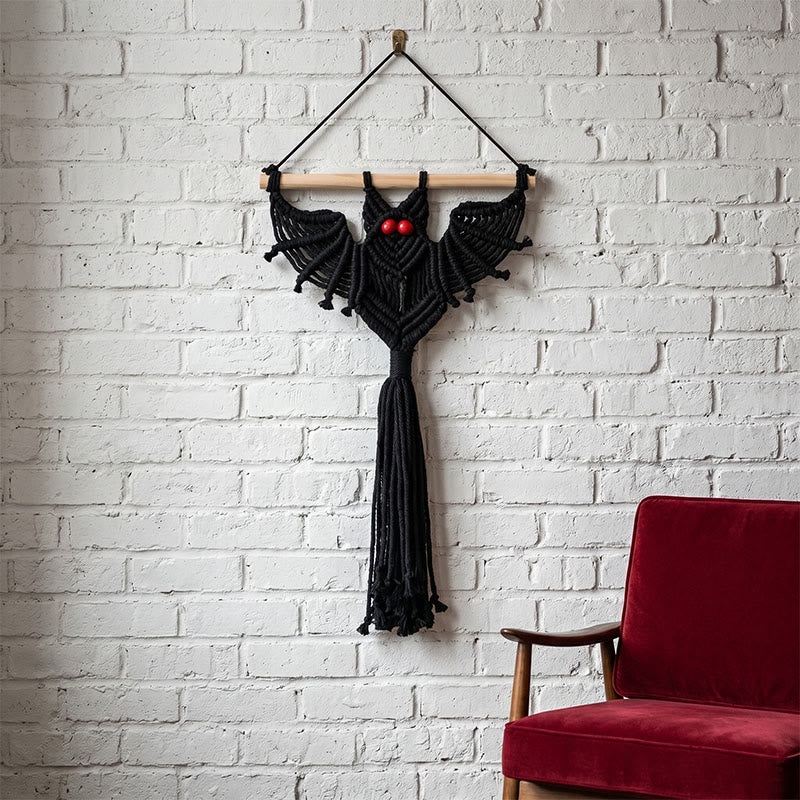 Ownkoti Gothic Macrame Tassels Bat Wall Hanging - Black - 30cm x 46cm - image 0