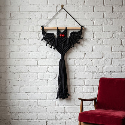 Ownkoti Gothic Macrame Tassels Bat Wall Hanging - Black - 30cm x 46cm - image 0