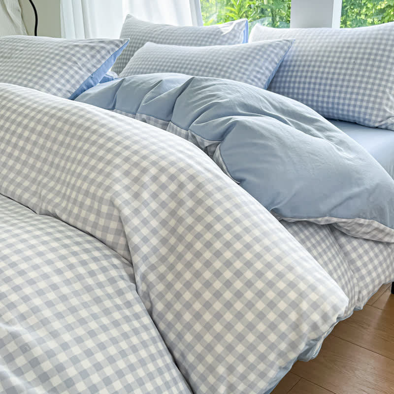 Ownkoti Pastel Gingham Pure Cotton Bedding Set - Blue - Bedding Set - King - image 6
