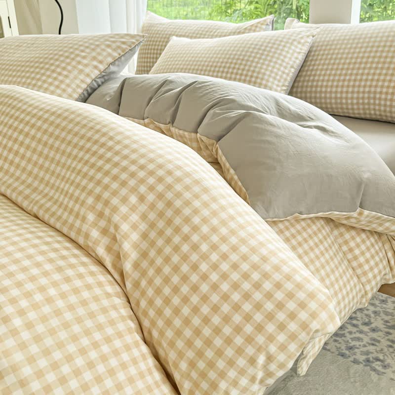 Ownkoti Pastel Gingham Pure Cotton Bedding Set - Yellow - Bedding Set - King - image 12
