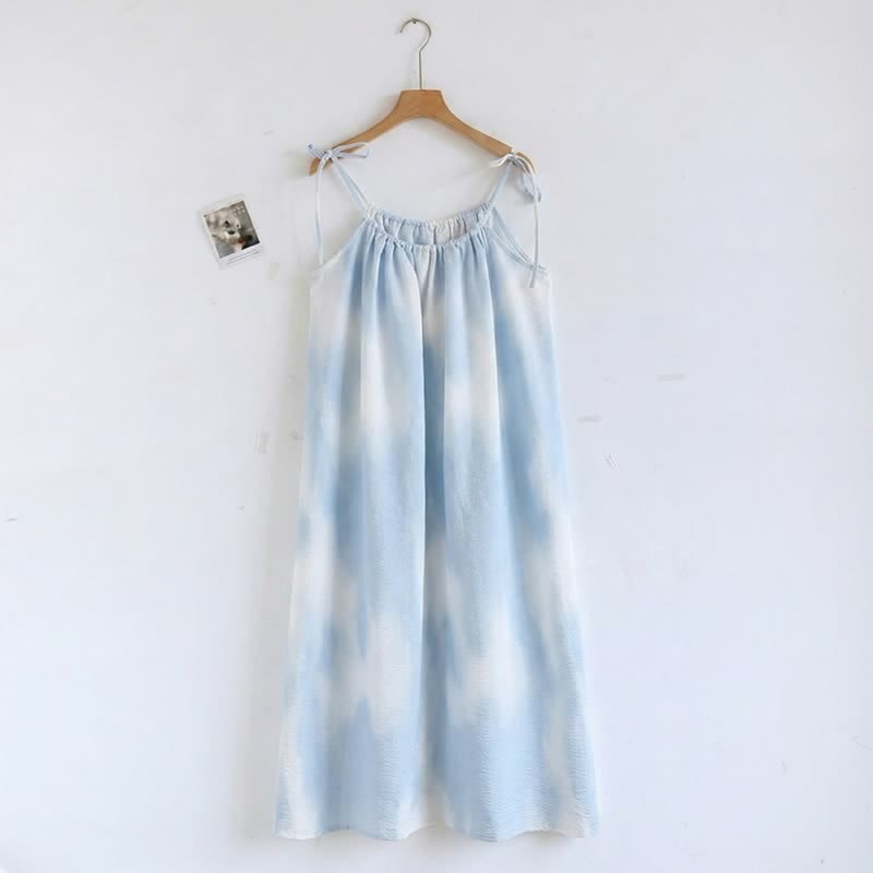 Ownkoti Artistic Blue Cotton Tie Strap Nightgown - Blue - 2XL - image 0