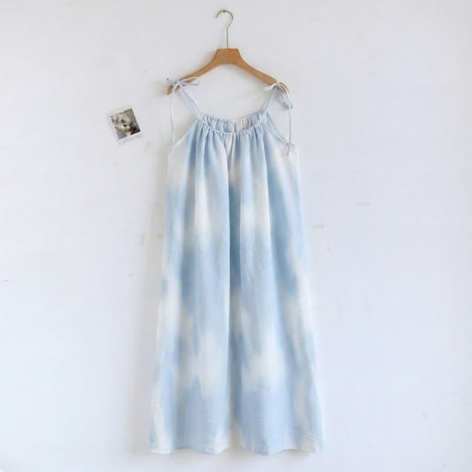 Ownkoti Artistic Blue Cotton Tie Strap Nightgown - Blue - 2XL - image 0