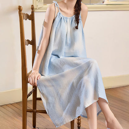 Ownkoti Artistic Blue Cotton Tie Strap Nightgown - image 5