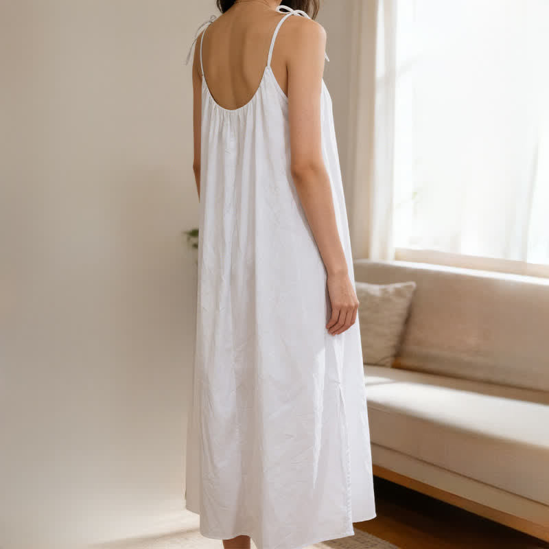 Ownkoti Solid Color Cotton Sleeveless Tie Strap Nightgown - image 9