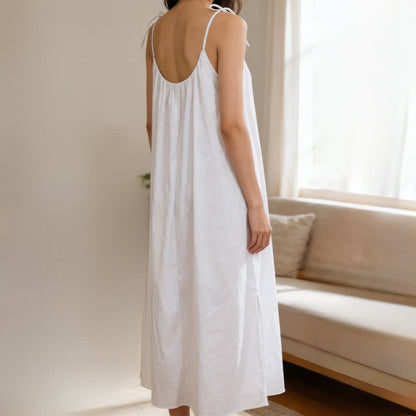 Ownkoti Solid Color Cotton Sleeveless Tie Strap Nightgown - image 9