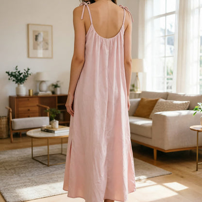 Ownkoti Solid Color Cotton Sleeveless Tie Strap Nightgown - image 5