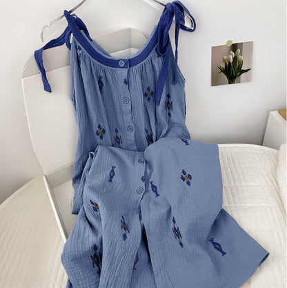Ownkoti Blue Cotton Gauze Tie Strap Nightgown - image 2