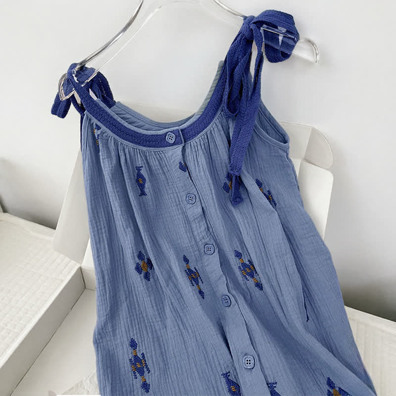 Ownkoti Blue Cotton Gauze Tie Strap Nightgown - image 4