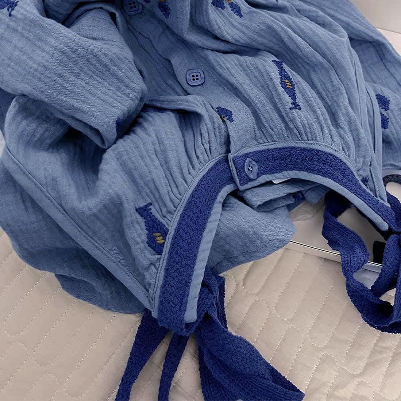 Ownkoti Blue Cotton Gauze Tie Strap Nightgown - image 6