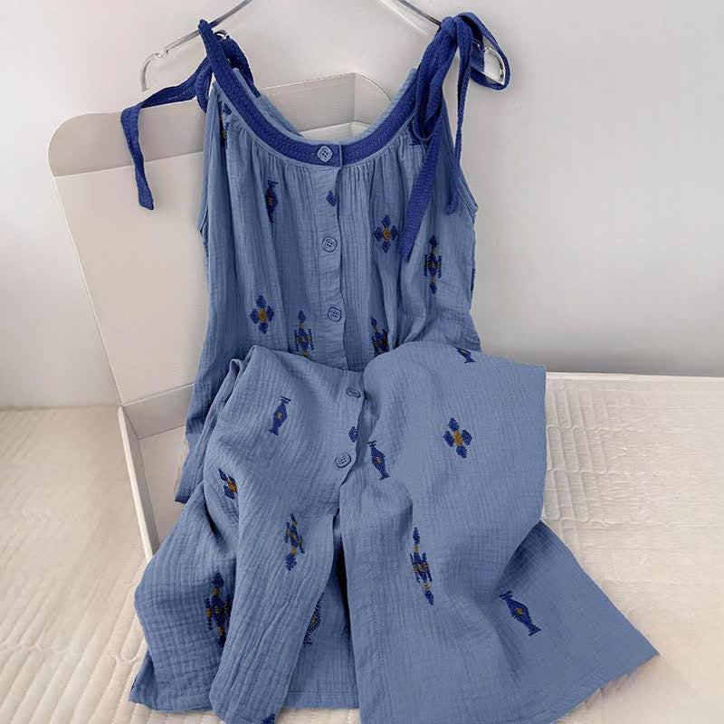 Ownkoti Blue Cotton Gauze Tie Strap Nightgown - image 1