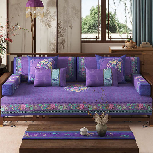 Ownkoti Oriental Style Floral & Butterfly Sofa Protector - 43" x 118" - image 0
