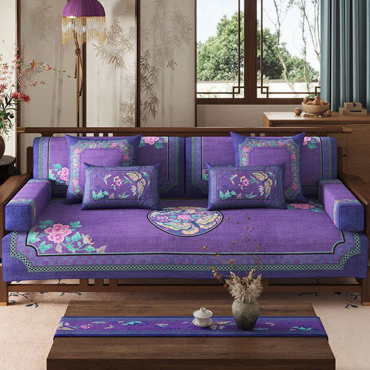 Ownkoti Vintage Oriental Floral & Butterfly Sofa Protector - 43" x 118" - image 0