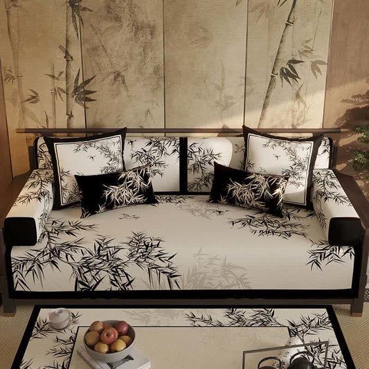 Ownkoti Vintage Oriental Bamboo Leaf Sofa Slipcover - Sofa Protector - 43" x 110" - image 0
