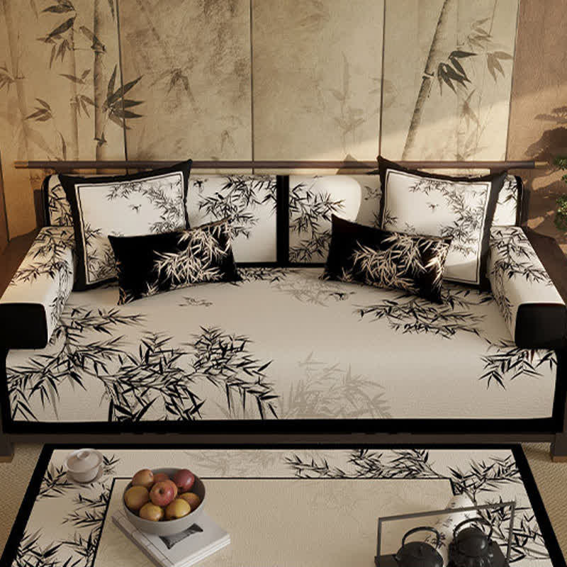 Ownkoti Vintage Oriental Bamboo Leaf Sofa Slipcover - image 2
