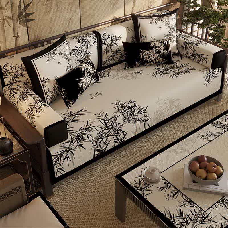Ownkoti Vintage Oriental Bamboo Leaf Sofa Slipcover - image 1