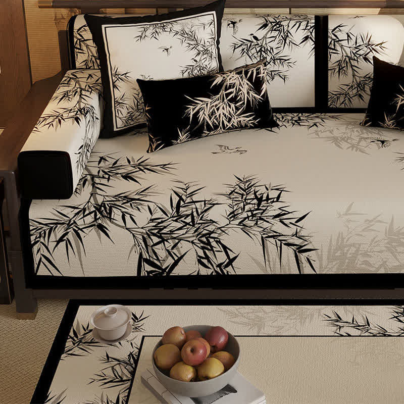 Ownkoti Vintage Oriental Bamboo Leaf Sofa Slipcover - image 3