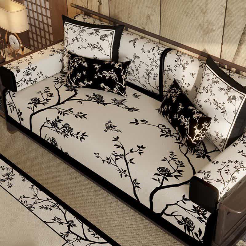 Ownkoti Vintage Oriental Branch & Floral Sofa Slipcover - image 1