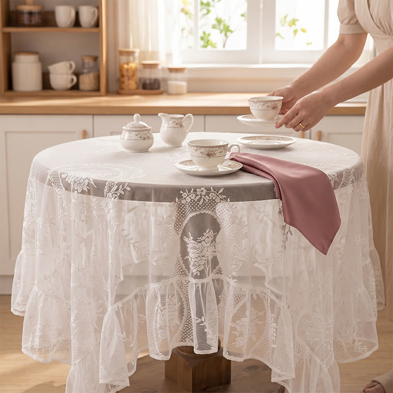 Ownkoti Romantic Floral Lace Ruffled Edge Tablecloth - image 1