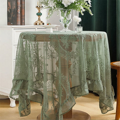 Ownkoti Romantic Floral Lace Ruffled Edge Tablecloth - 59" x 118" - Rectangle - Green - image 3