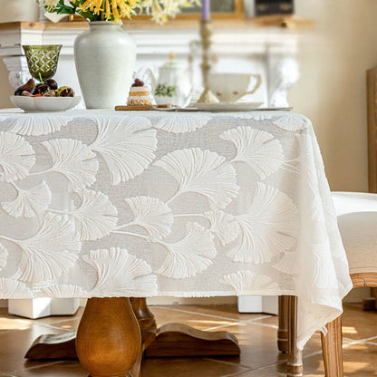 Ownkoti Elegant Ginkgo Leaf Jacquard Tablecloth - 55" x 102" - White - image 0