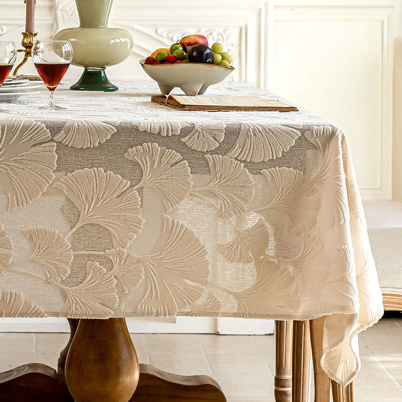 Ownkoti Elegant Ginkgo Leaf Jacquard Tablecloth - 55" x 102" - Beige - image 4