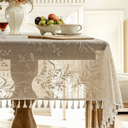Ownkoti Romantic Floral Leaf  Lace Tassel Tablecloth - 55" x 102" - Beige - image 3
