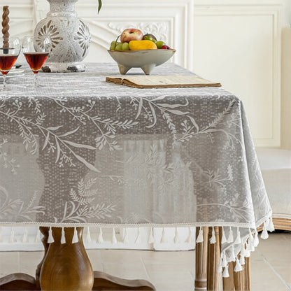 Ownkoti Romantic Floral Leaf  Lace Tassel Tablecloth - 55" x 102" - Grey - image 6