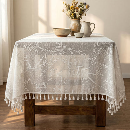 Ownkoti Romantic Floral Leaf  Lace Tassel Tablecloth - image 2