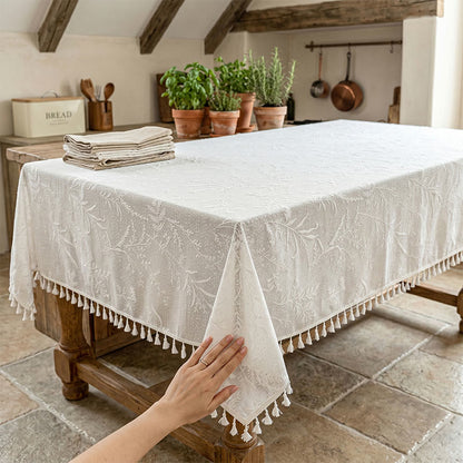 Ownkoti Romantic Floral Leaf  Lace Tassel Tablecloth - image 1