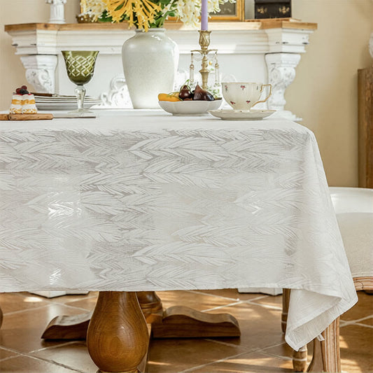 Ownkoti Leaf Pattern Jacquard Tablecloth - 55" x 102" - White - image 0