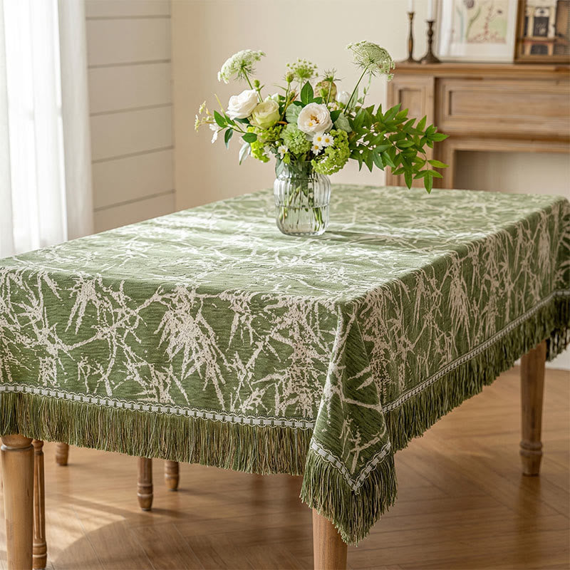Ownkoti Vintage Bamboo Jacquard Tassel Tablecloth - image 1