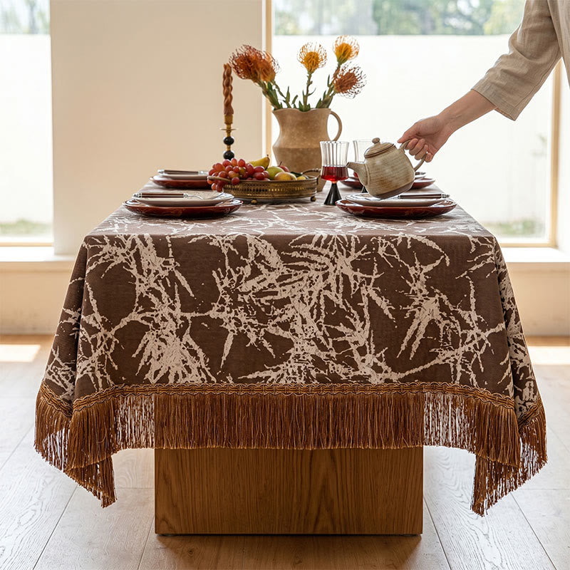 Ownkoti Vintage Bamboo Jacquard Tassel Tablecloth - image 7