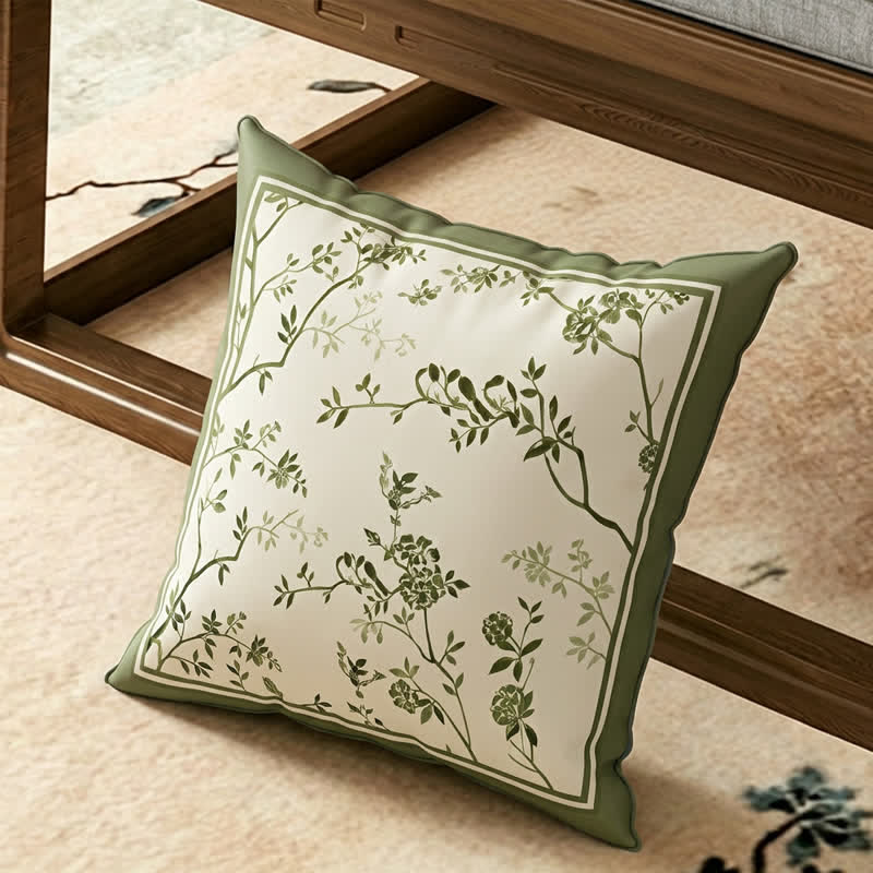Ownkoti Vintage Green Branch & Floral Sofa Slipcover - Throw Pillow - 17" x 17" - image 3