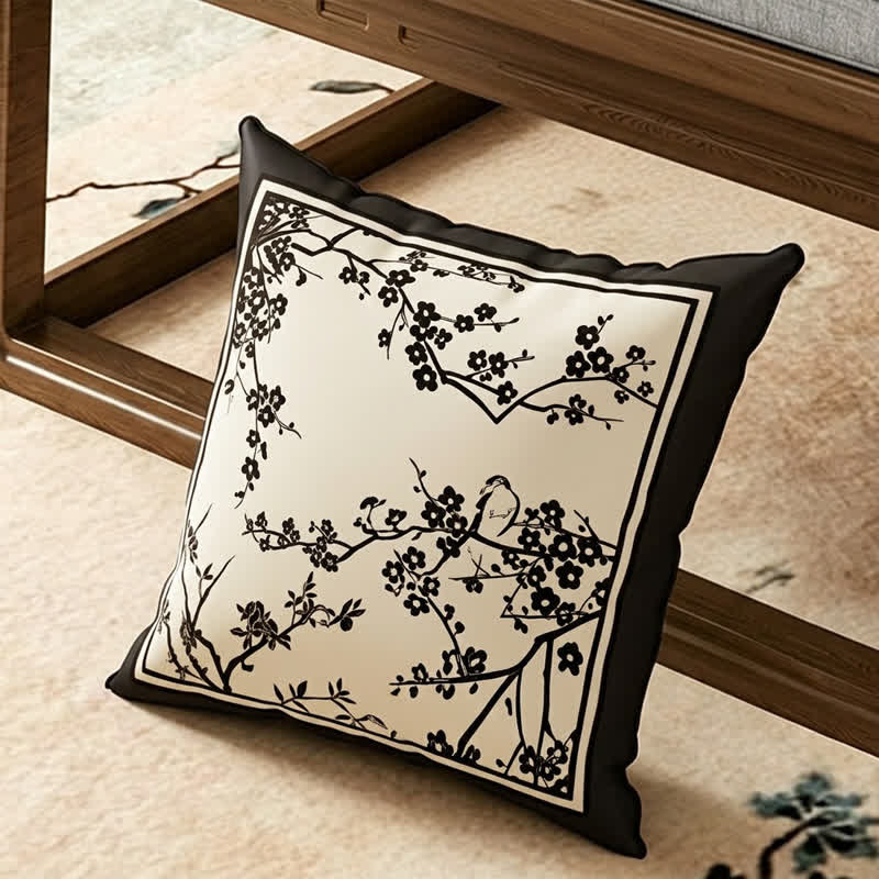 Ownkoti Oriental Plum Blossom Bordered Sofa Slipcover - Throw Pillow - 17" x 17" - image 1